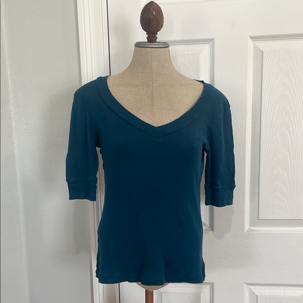Metro 7 scoop V-neck short sleeve cotton top Women's Teal T-shirt women’s S 4 6
